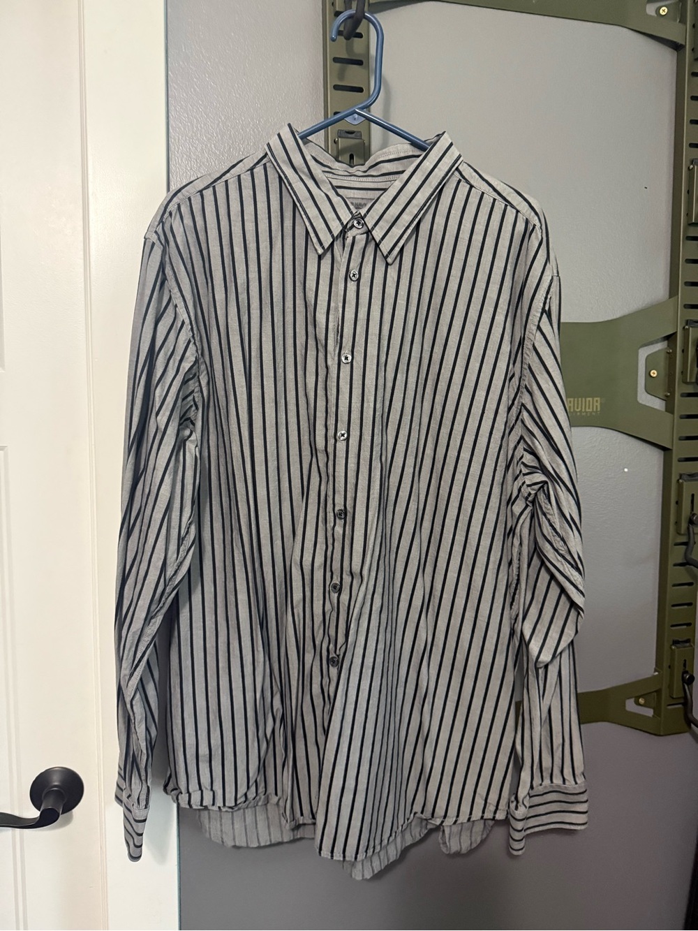 Old Navy Men's Vertical Stripe Button-Down Shirt - Light Gray & Black